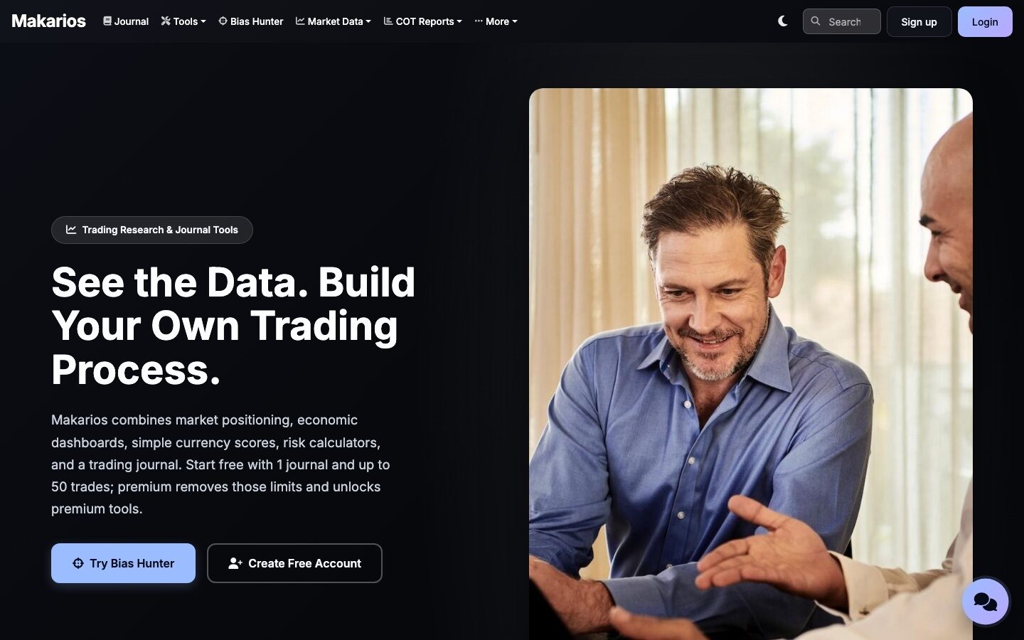 Makarios market analysis platform homepage